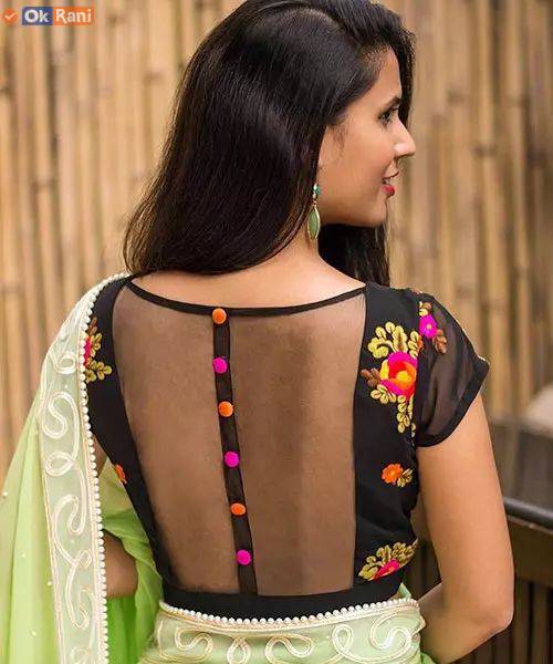 Buttoned Latest Blouse Back Designs