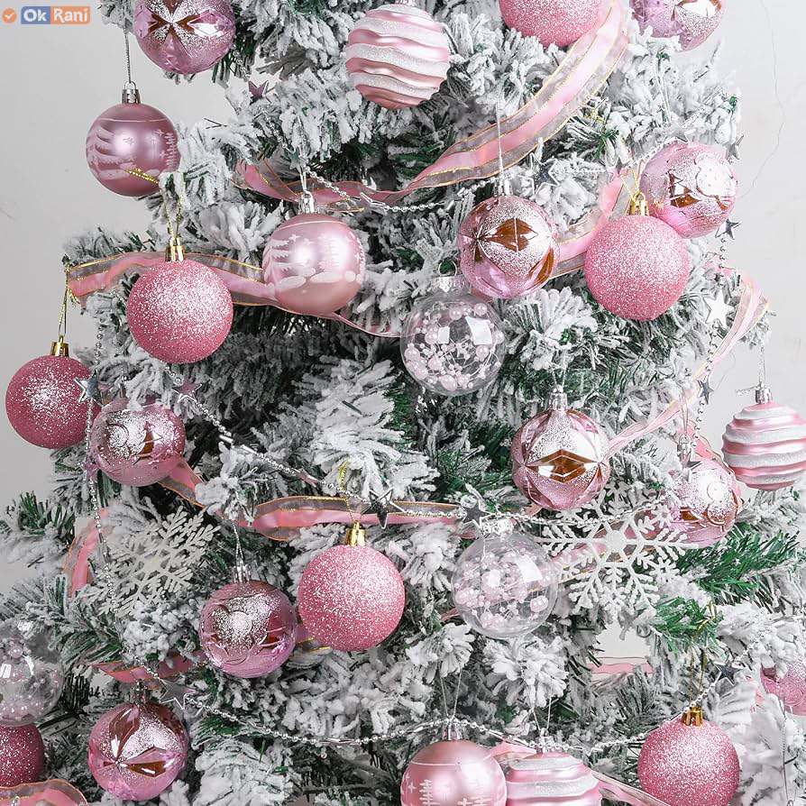 Pink and silver christmas tree decorations