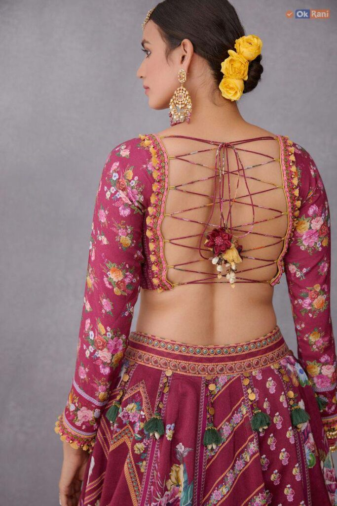 Blouse Back Designs for Lehenga with knots