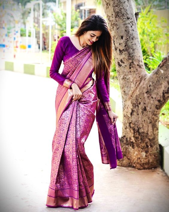 silk saree full sleeve blouse design 