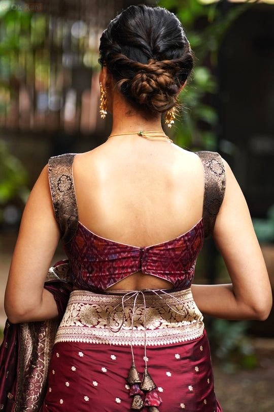 trendy sleeveless pattu sarees blouse designs 