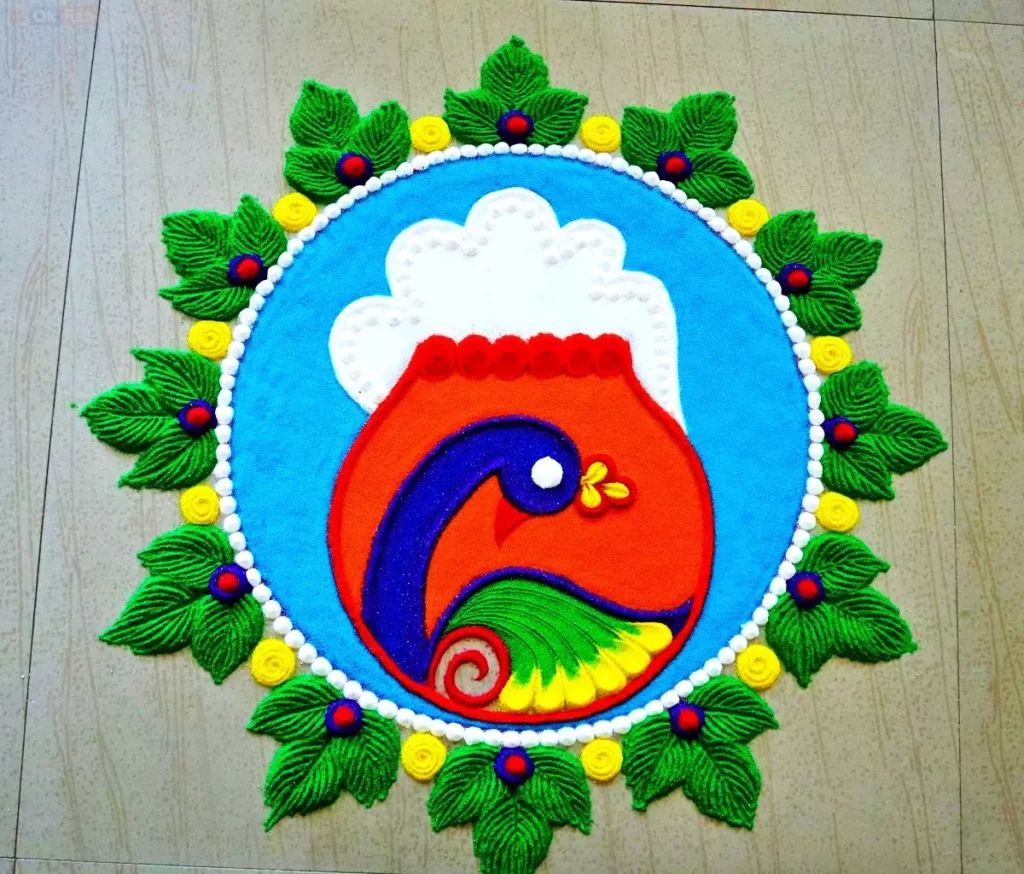 Pongal Kolam Designs simple colours